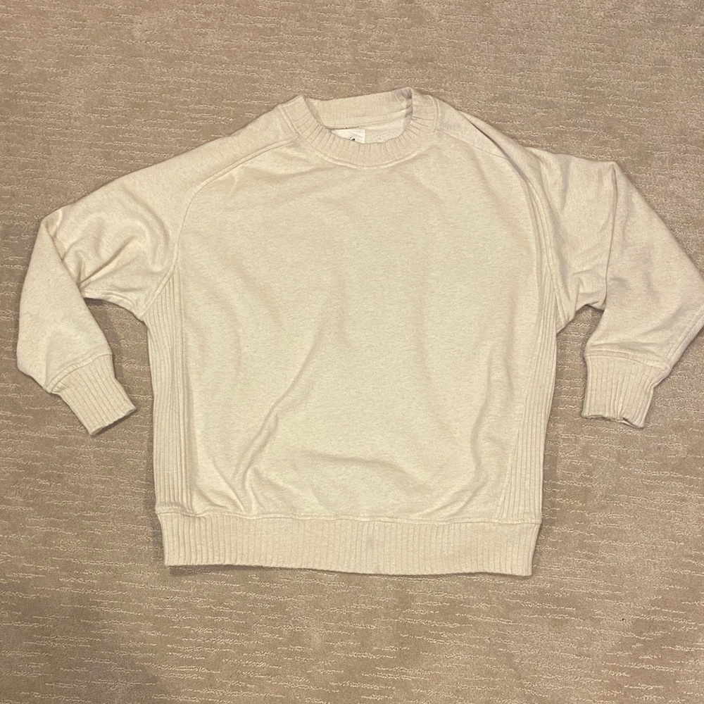 Aerie Down-To-Earth Long Sleeve Sweatshirt Crewneck in Bone